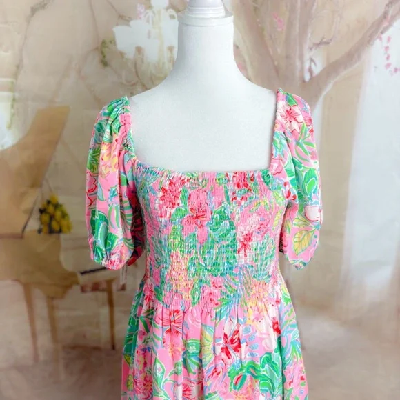 NEW Lilly Pulitzer Smocked Midi Dress Journey to the Jungle - Picture 3 of 12
